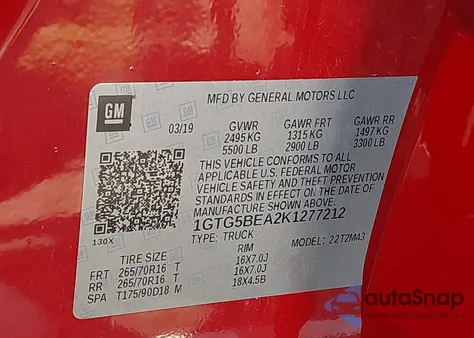 2019 GMC Canyon из США, поврежденный, VIN 1GTG5BEA2K1277212